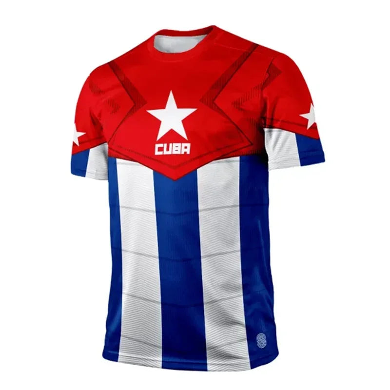 Cuba Flag Football T-shirt For Men Camo Stripes Sport Fashion Short Sleeve T Shirts 2025 Summer Novelty Loose Breathable Tee Top
