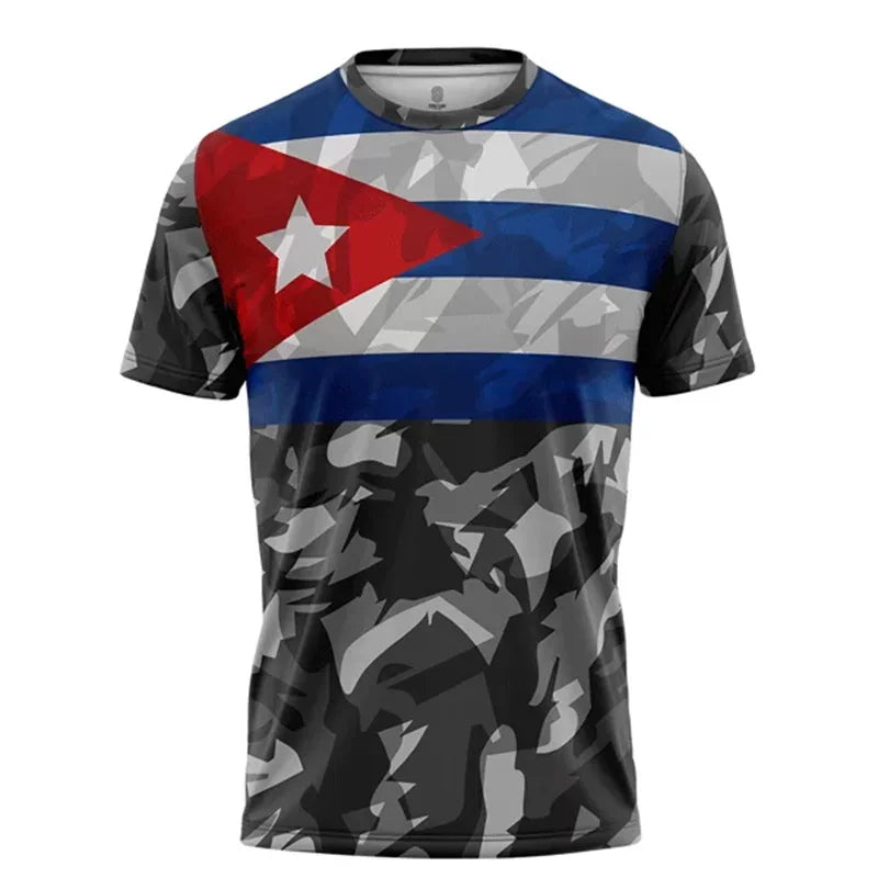 Cuba Flag Football T-shirt For Men Camo Stripes Sport Fashion Short Sleeve T Shirts 2025 Summer Novelty Loose Breathable Tee Top