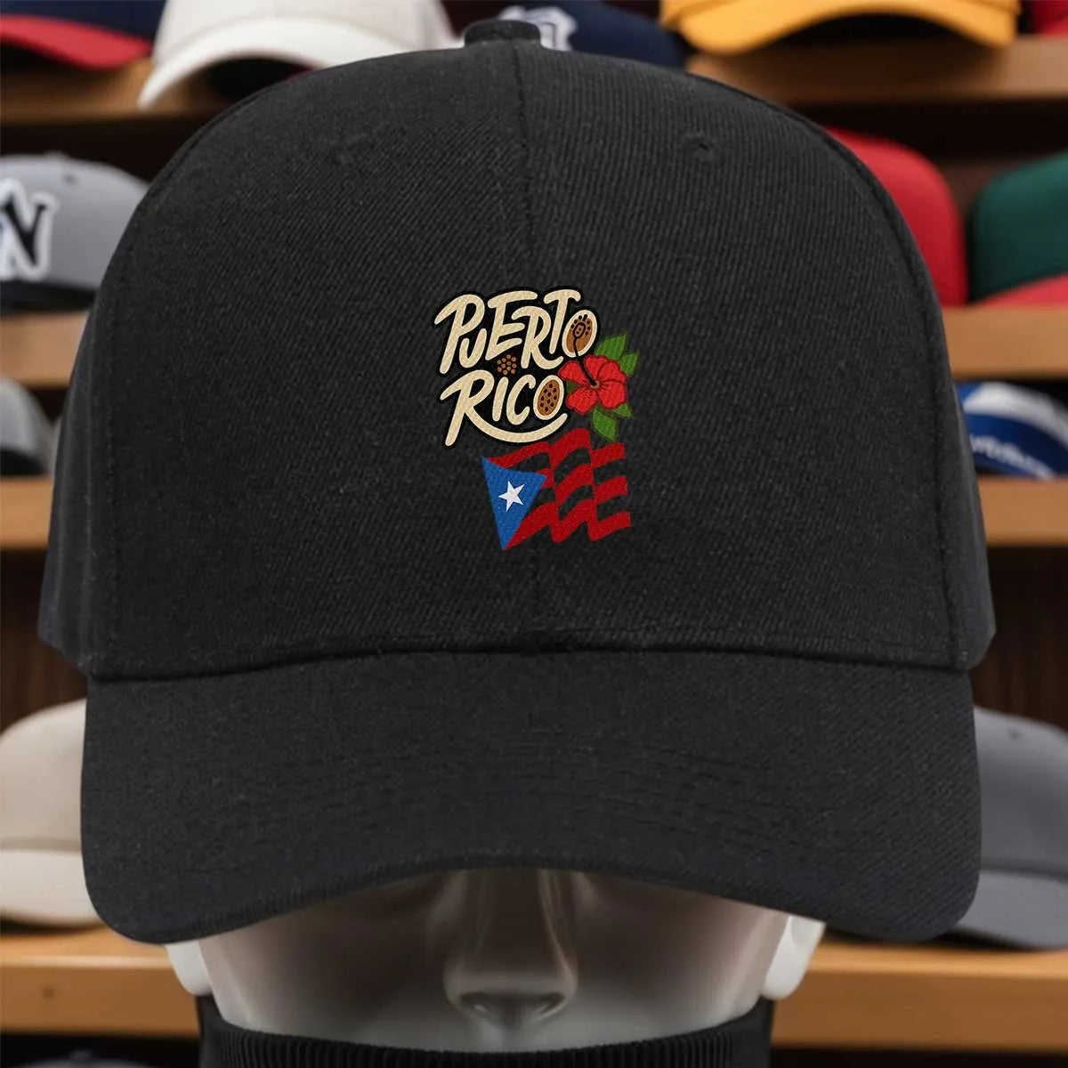 Puerto Rico Flag Tropical Flower Baseball Cap Cotton Casual Adjustable Hat for Adults