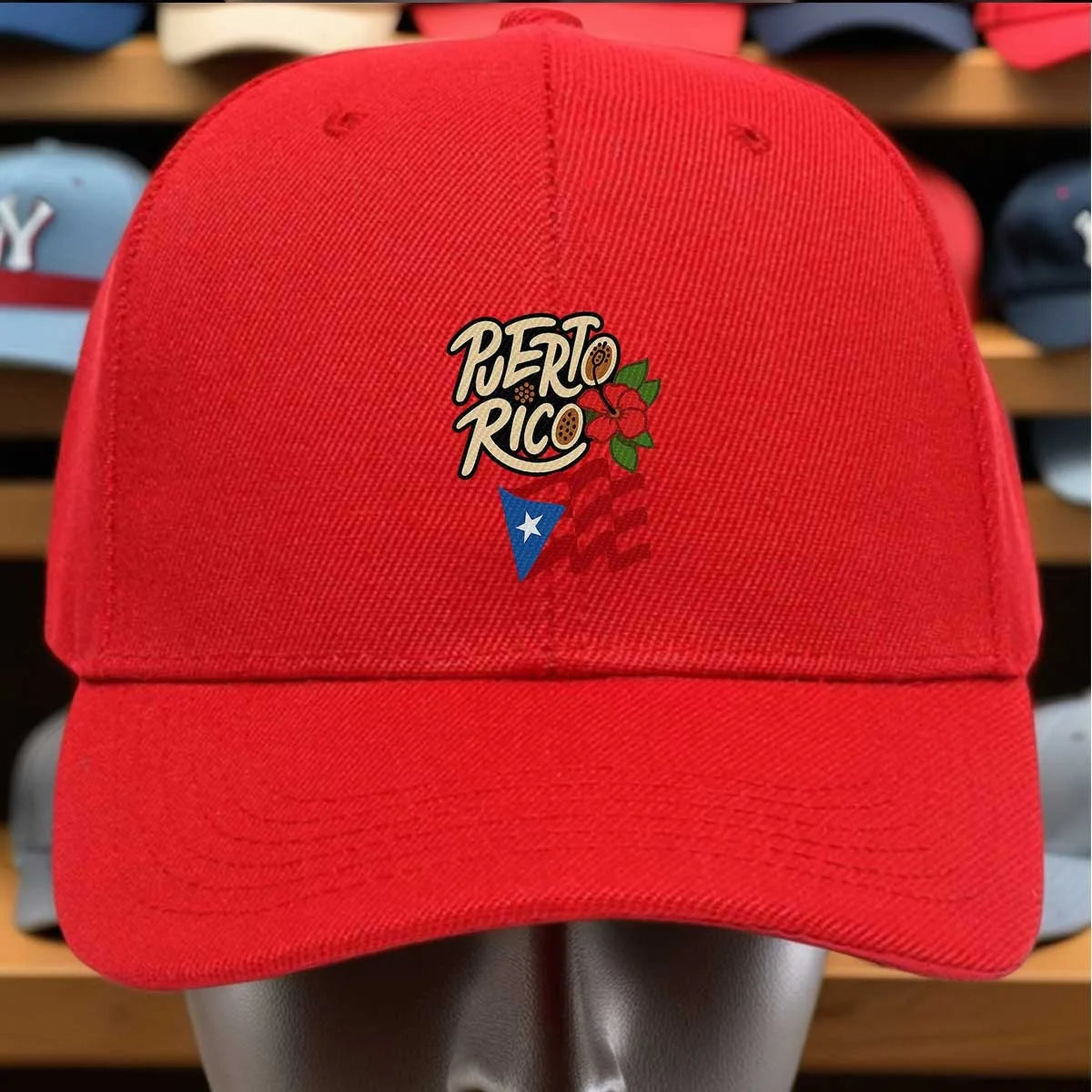 Puerto Rico Flag Tropical Flower Baseball Cap Cotton Casual Adjustable Hat for Adults